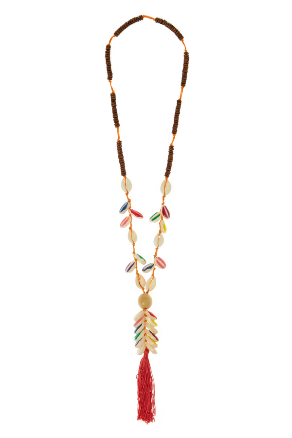 COLAR LONGO BUZIOS TASSEL VERMELHO UNICO