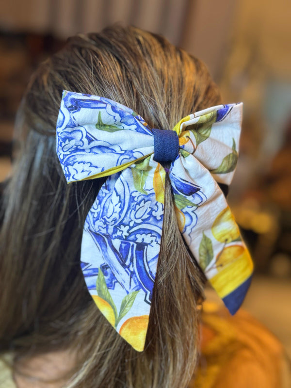 LAÇO DE CABELO SICILIANO BRANCO/AZUL